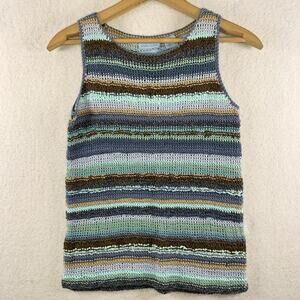 Womens Silk Blend Handknit Open Crochet Top‎ Sz XS Beachy Coastal Boho Travel